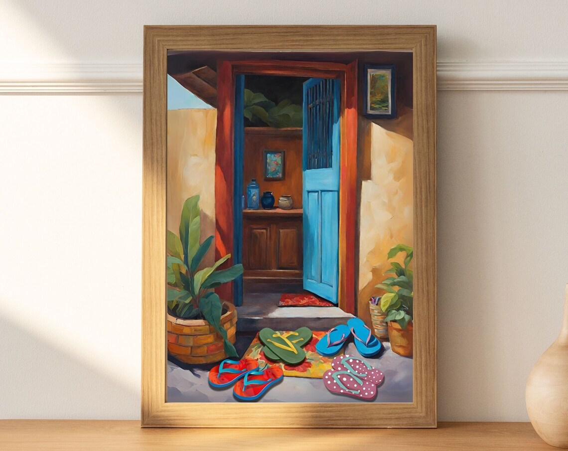 Filipino Shoes Off Doorway Painting Colorful Welcome Entryway Poster
