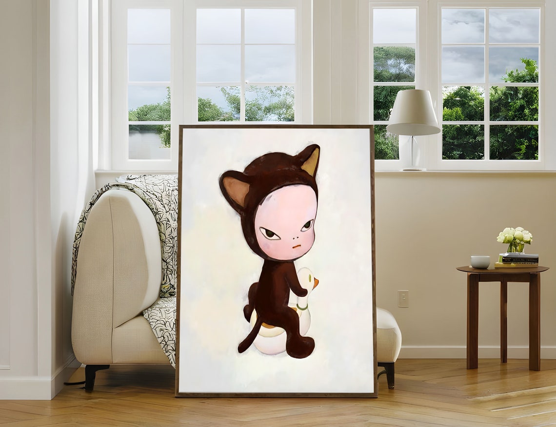 Yoshitomo Nara Kitty in Costume Riding Duck Toy Adorable Art Poster - Image 2