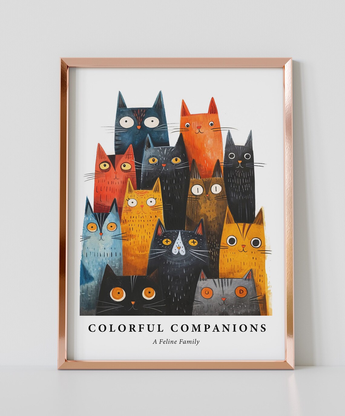 Colorful Cats Family Whimsical Feline Illustration Art Poster - Image 2