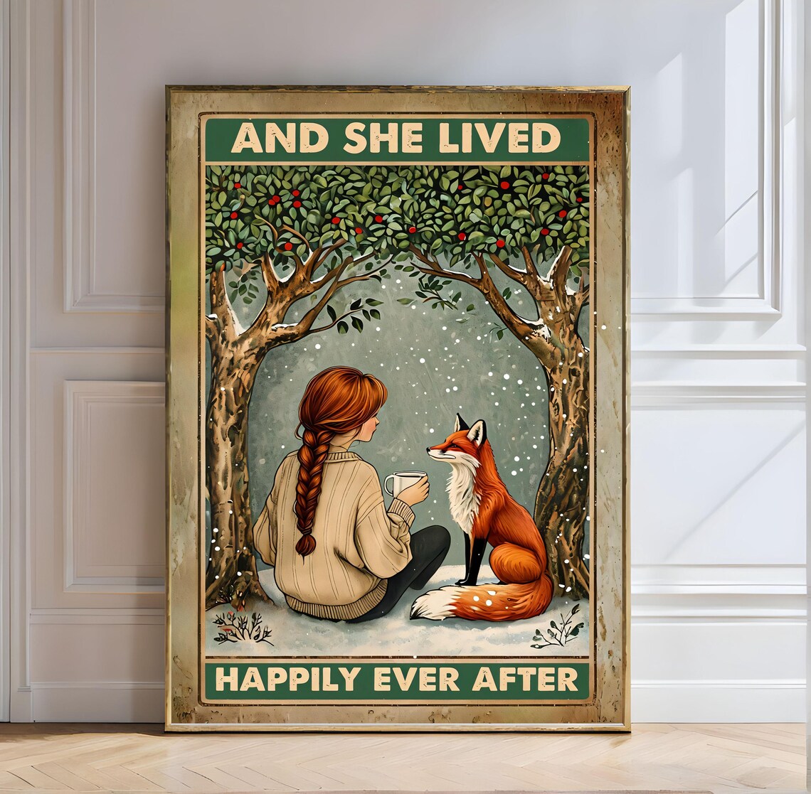 And She Lived Happily Ever After Girl And Fox Winter Fairytale Poster