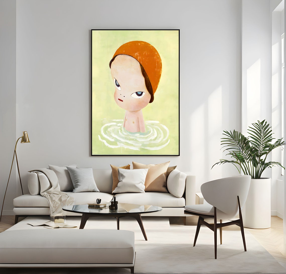 Yoshitomo Nara Brooding Child in Water With Orange Swim Cap Poster - Image 5