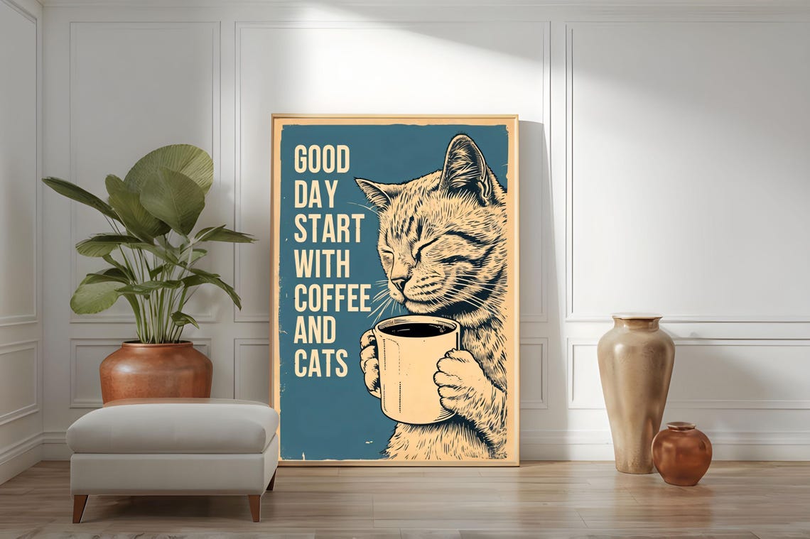 Good Day Start With Coffee And Cats Vintage Tabby Poster Art - Image 2