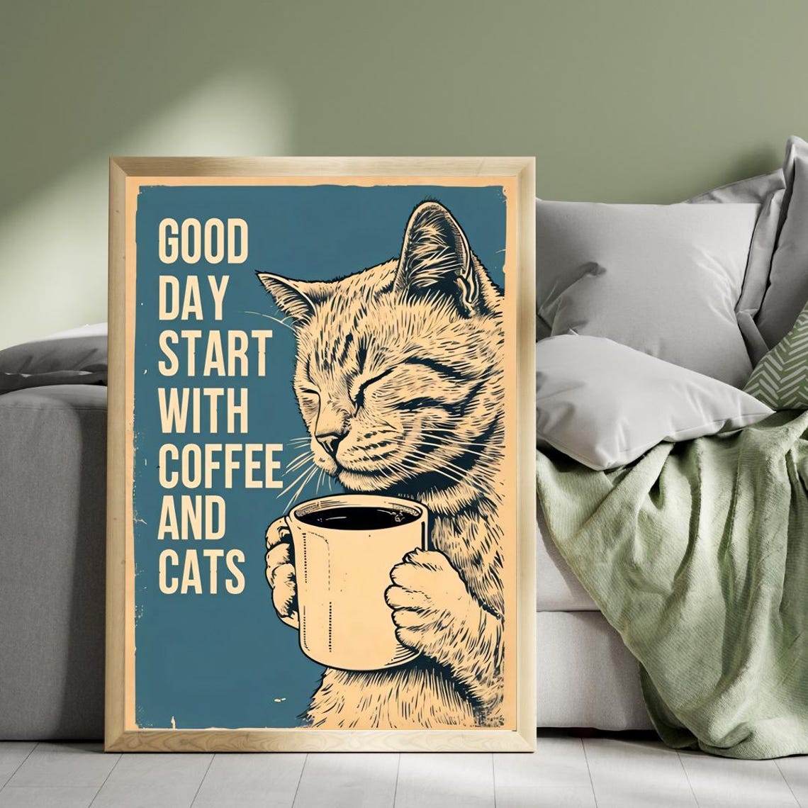 Good Day Start With Coffee And Cats Vintage Tabby Poster Art - Image 3