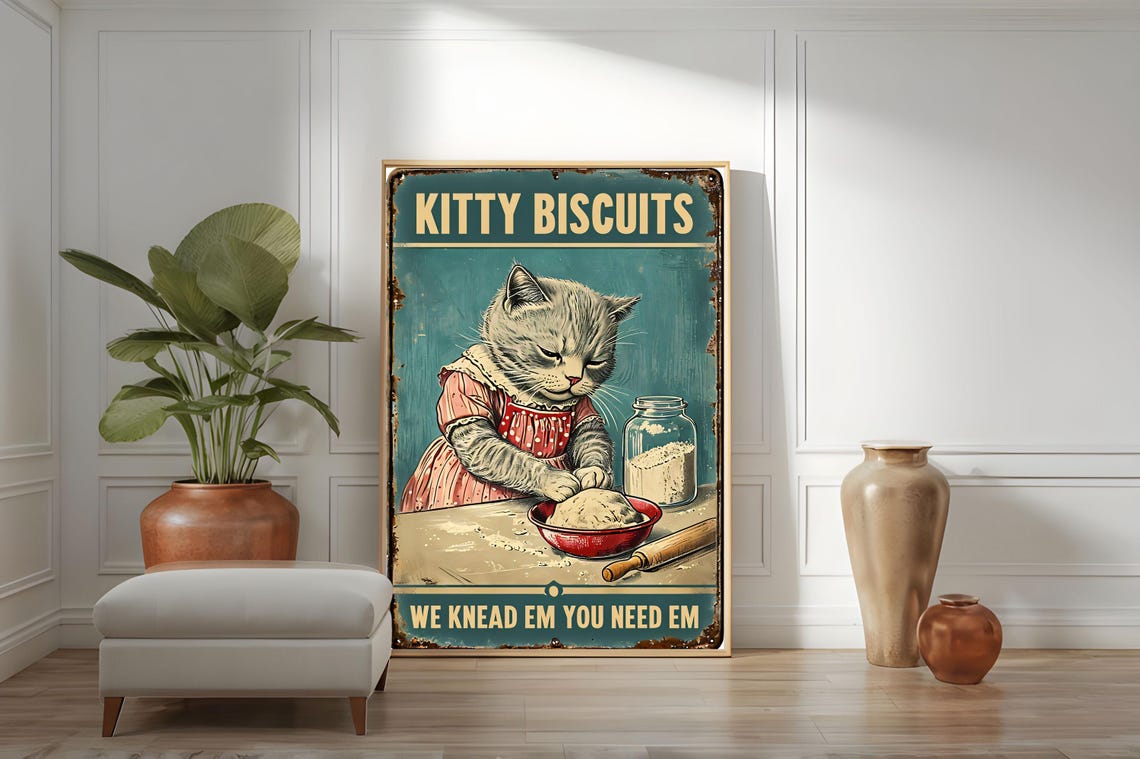 Kitty Biscuits Kitty Biscuits Vintage Cat Retro Baking Kneading Cat Cat Kitchen Cute Bakery Art Feline Chef Cat Lovers Gift - Image 5