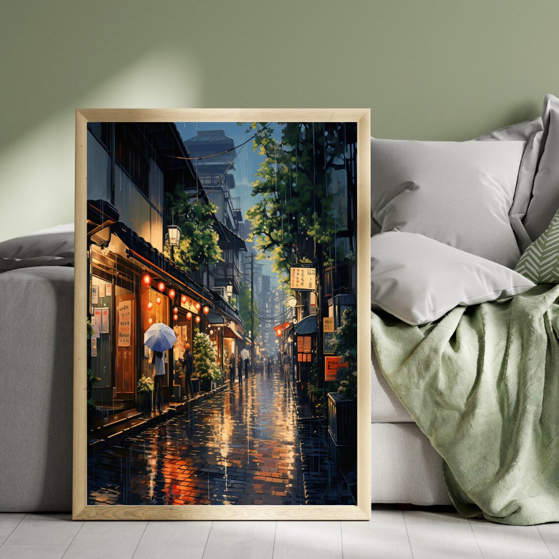 Kyoto Street Night Rain Lantern Glow Japanese Cityscape Poster - Image 5