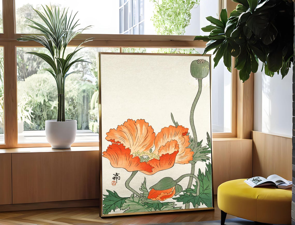 Ohara Koson Orange Poppies Japanese Botanical Woodblock Art Poster - Image 5