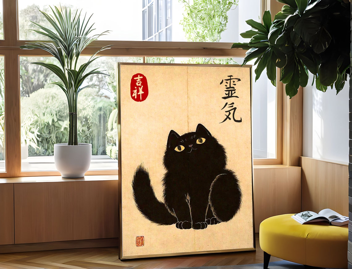 Japanese Cat Poster Brings You Good Fortune And Spiritual Energy Cat Lovers Gift Japanese Vintage Wall Art Animal Wall Decor Art Print - Image 2