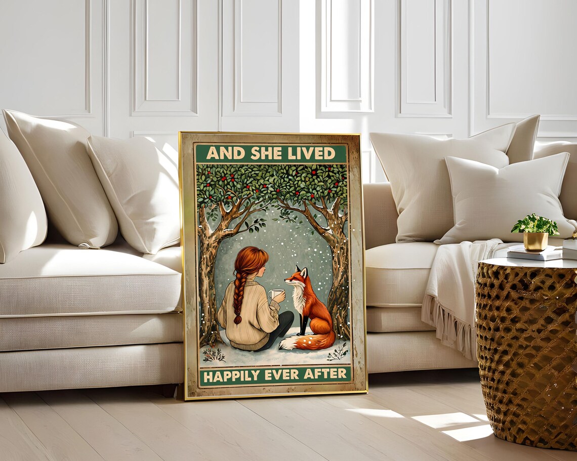 And She Lived Happily Ever After Girl And Fox Winter Fairytale Poster - Image 2