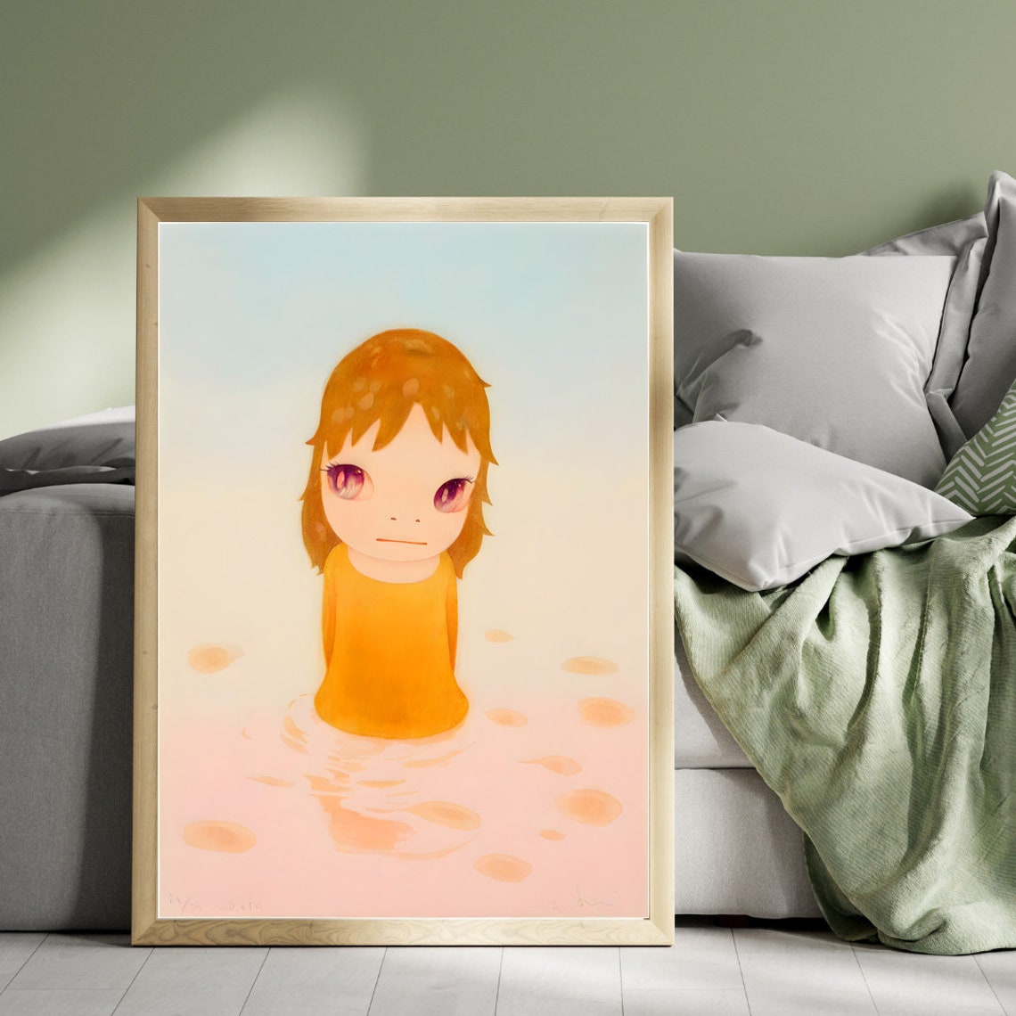 Yoshitomo Nara Melancholic Child in Warm Orange Tones Wall Art - Image 4