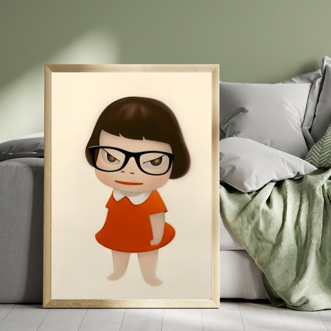Yoshitomo Nara Sassy Girl With Glasses Orange Dress Portrait Poster - Image 4