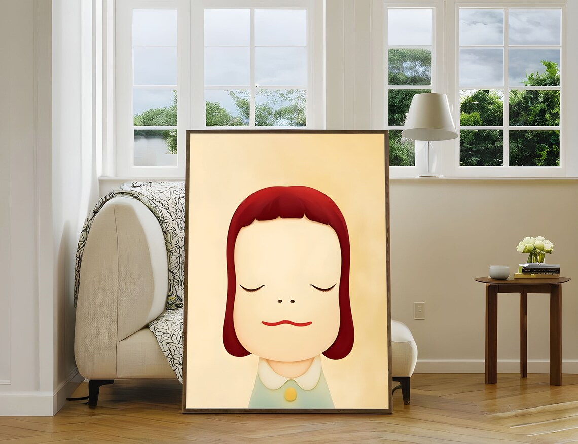 Yoshitomo Nara Tranquil Dreamer Closed Eyes Red Hair Girl Wall Art - Image 3
