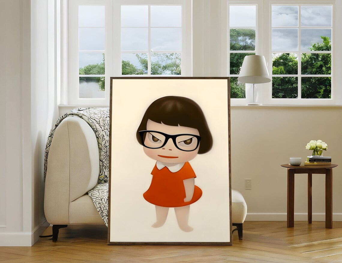 Yoshitomo Nara Sassy Girl With Glasses Orange Dress Portrait Poster - Image 3
