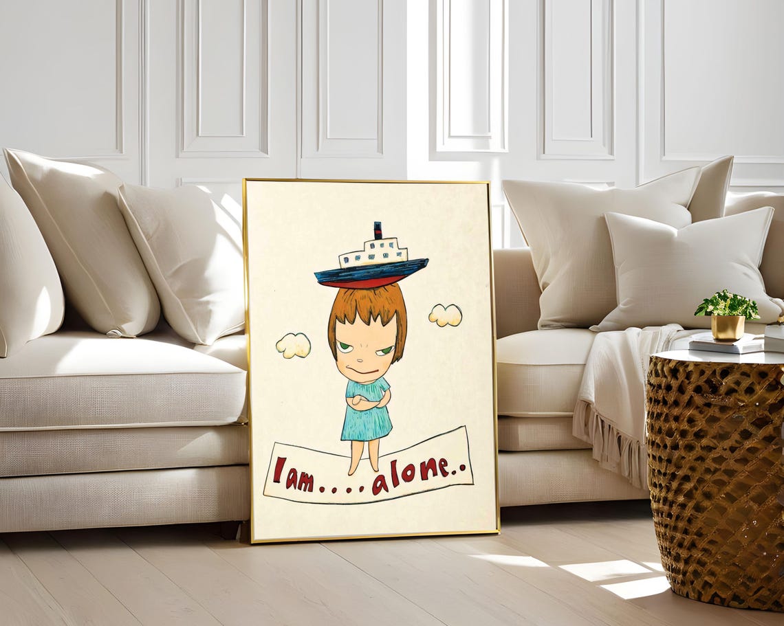 Yoshitomo Nara I Am Alone Girl with Boat on Head Cartoon Wall Art - Image 4