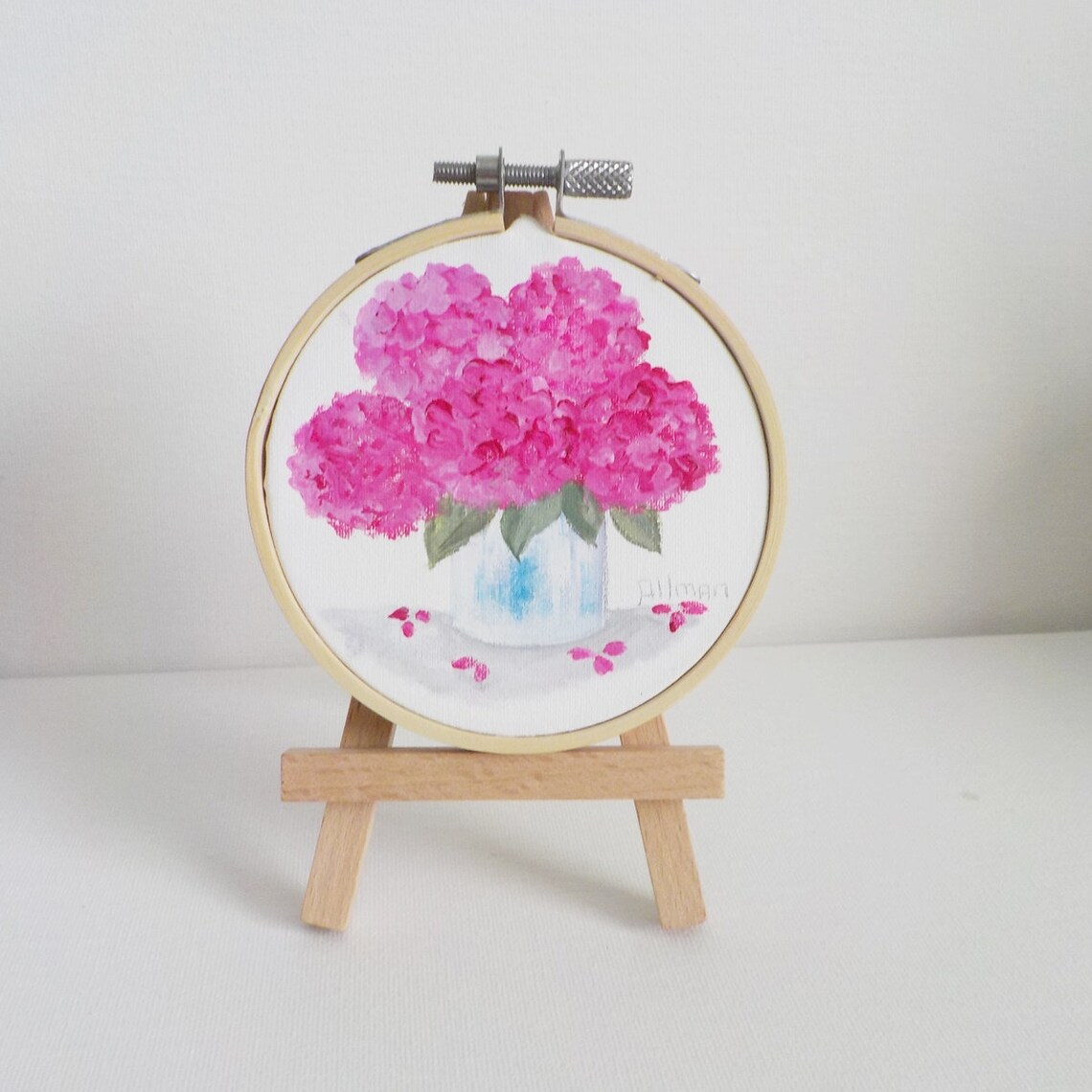 Bright Pink Hydrangea Watercolor Miniature Art Print