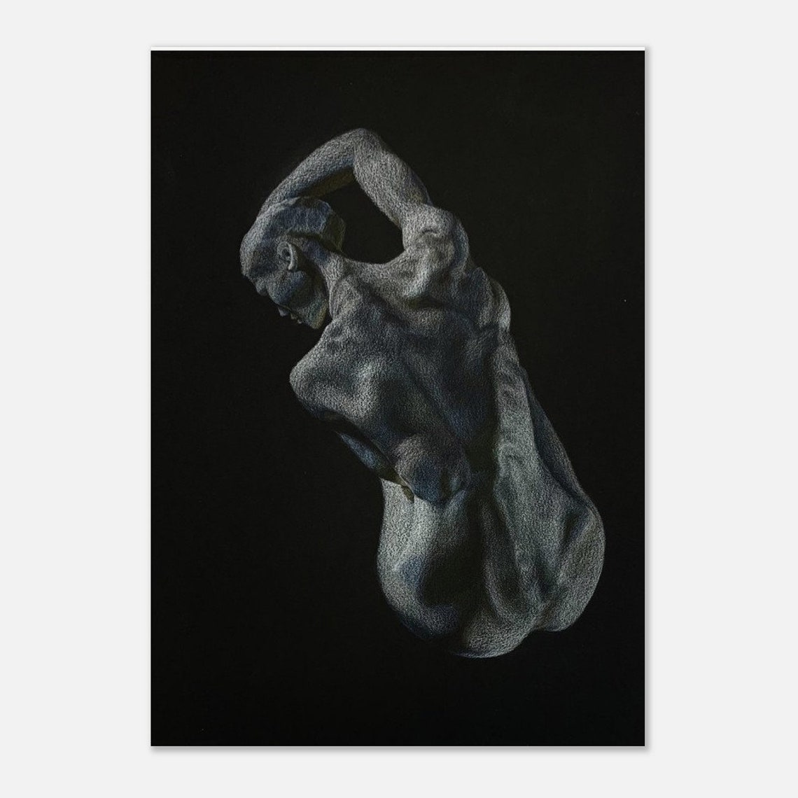 Classical Male Torso Statue Dramatic Coloured Pencil Art Poster - Image 2