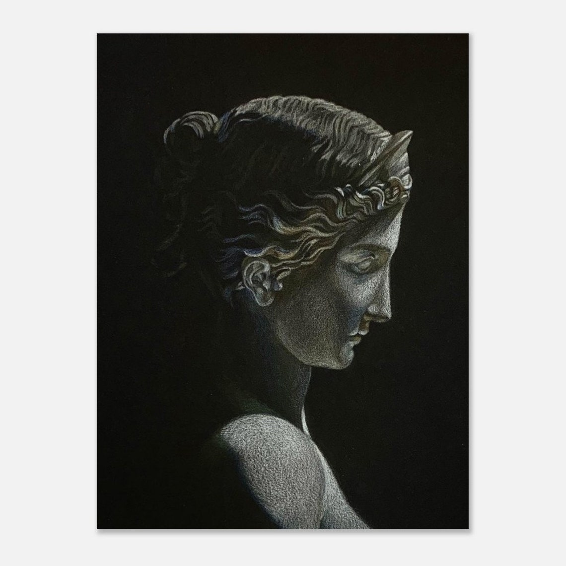 Classical Lady Statue Profile Bust Coloured Pencil Art Poster - Image 4