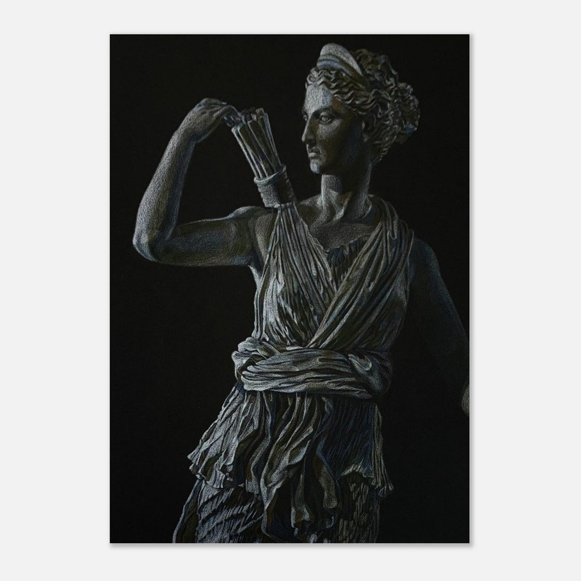 Artemis Greek Goddess Statue Quiver Coloured Pencil Study Poster - Image 2