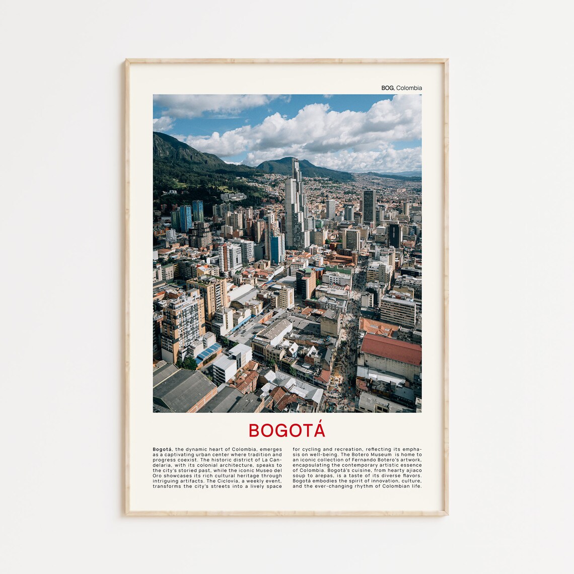 Minimalist Bogota Travel Photo Poster Featuring a Cityscape Against the Andes