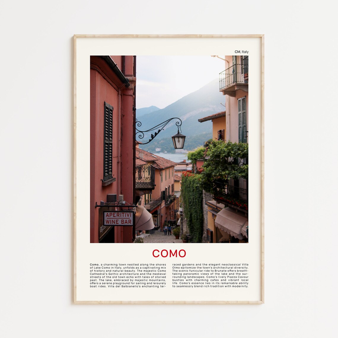 Minimalist Como Travel Photo Poster Featuring an Old Town Street