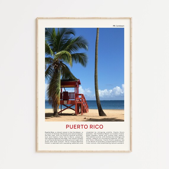 Puerto Rico Beach Cheerful Red Lifeguard Tower Swaying Palms Poster