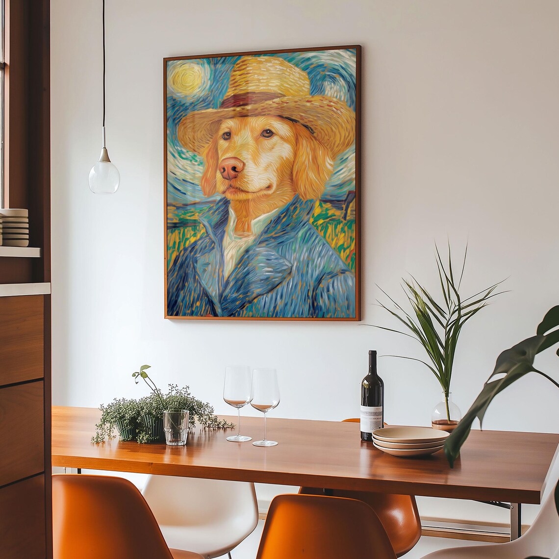 Golden Retriever Van Gogh Straw Hat Self Portrait Parody Art Poster - Image 4