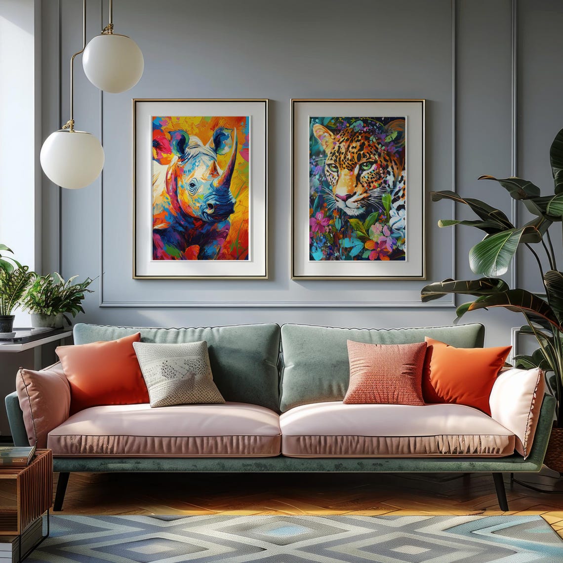 Rhinoceros in Bold Rainbow Abstract Paint Wild Animal Poster - Image 5