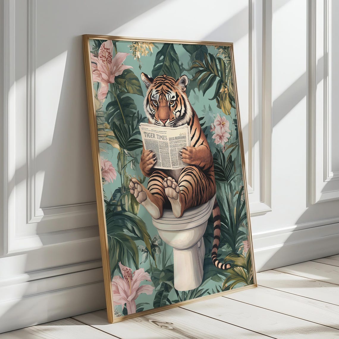 Tiger Sitting on a Toilet Reading Tiger Times Bathroom Poster - Image 6