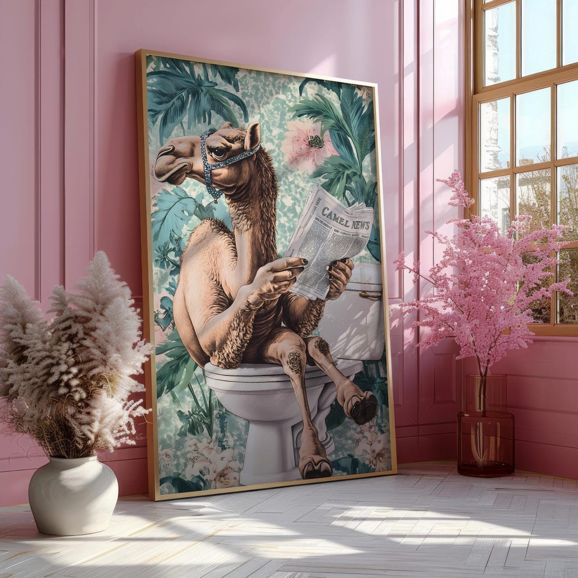 Camel Sitting on a Toilet Reading Camel News Bathroom Poster - Image 5