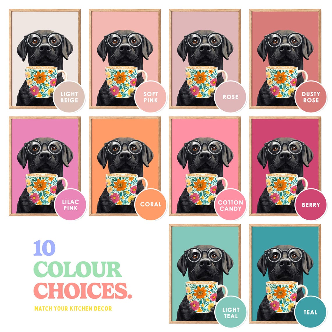 Black Labrador Wearing Glasses Holding a Floral Coffee Mug Poster - Image 5