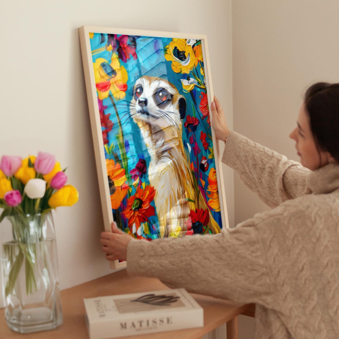 Meerkat in Bold Colorful Paint Surrounded by Bright Flowers Poster - Image 3