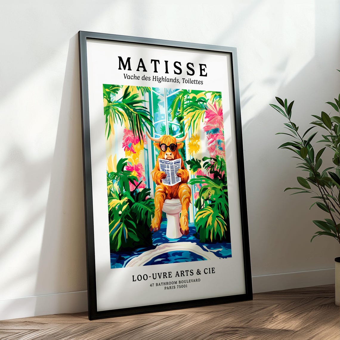 Matisse Style Highland Cow Reading on a Toilet Parody Art Poster - Image 2