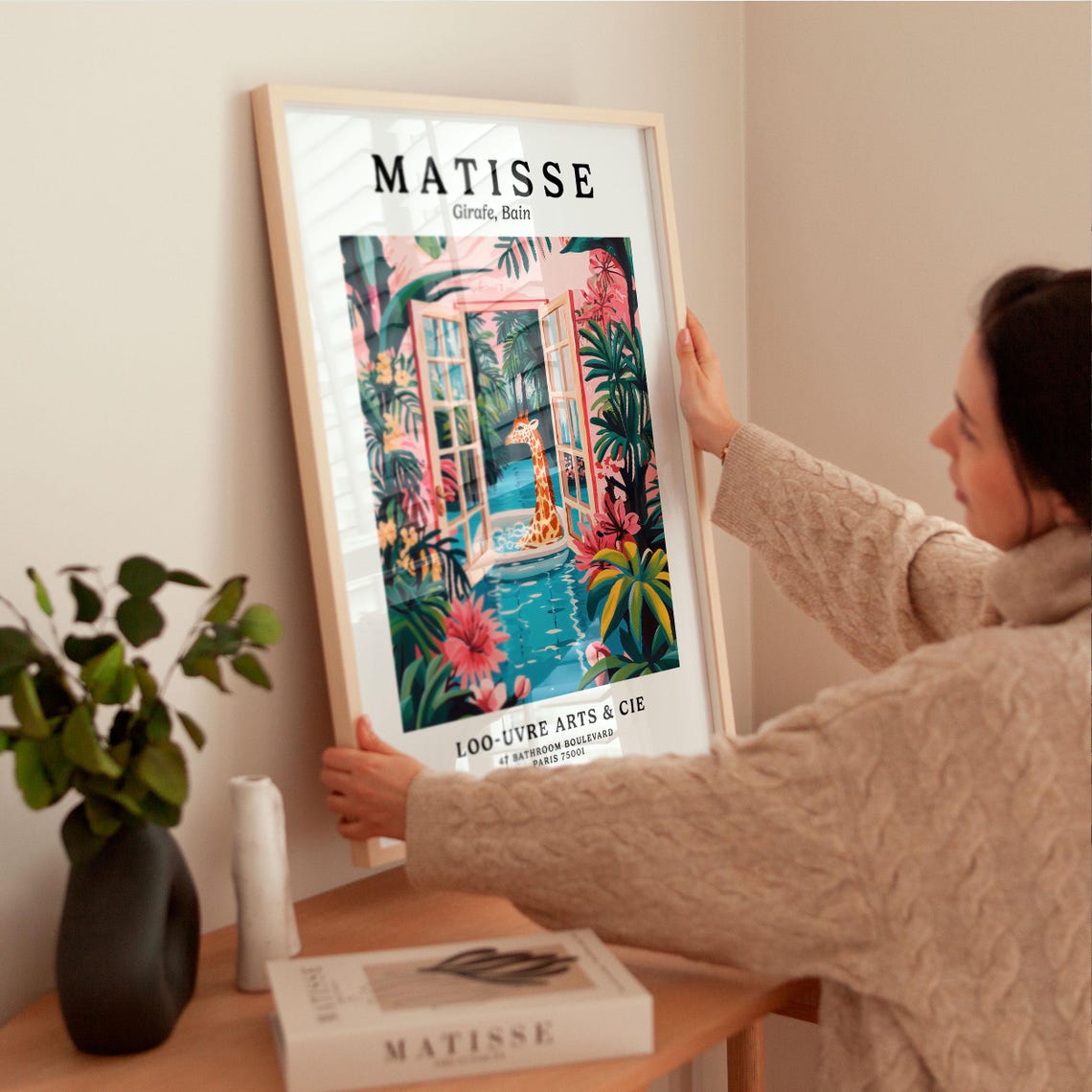 Matisse Style Giraffe Soaking in a Bubble Bath Parody Art Poster - Image 2