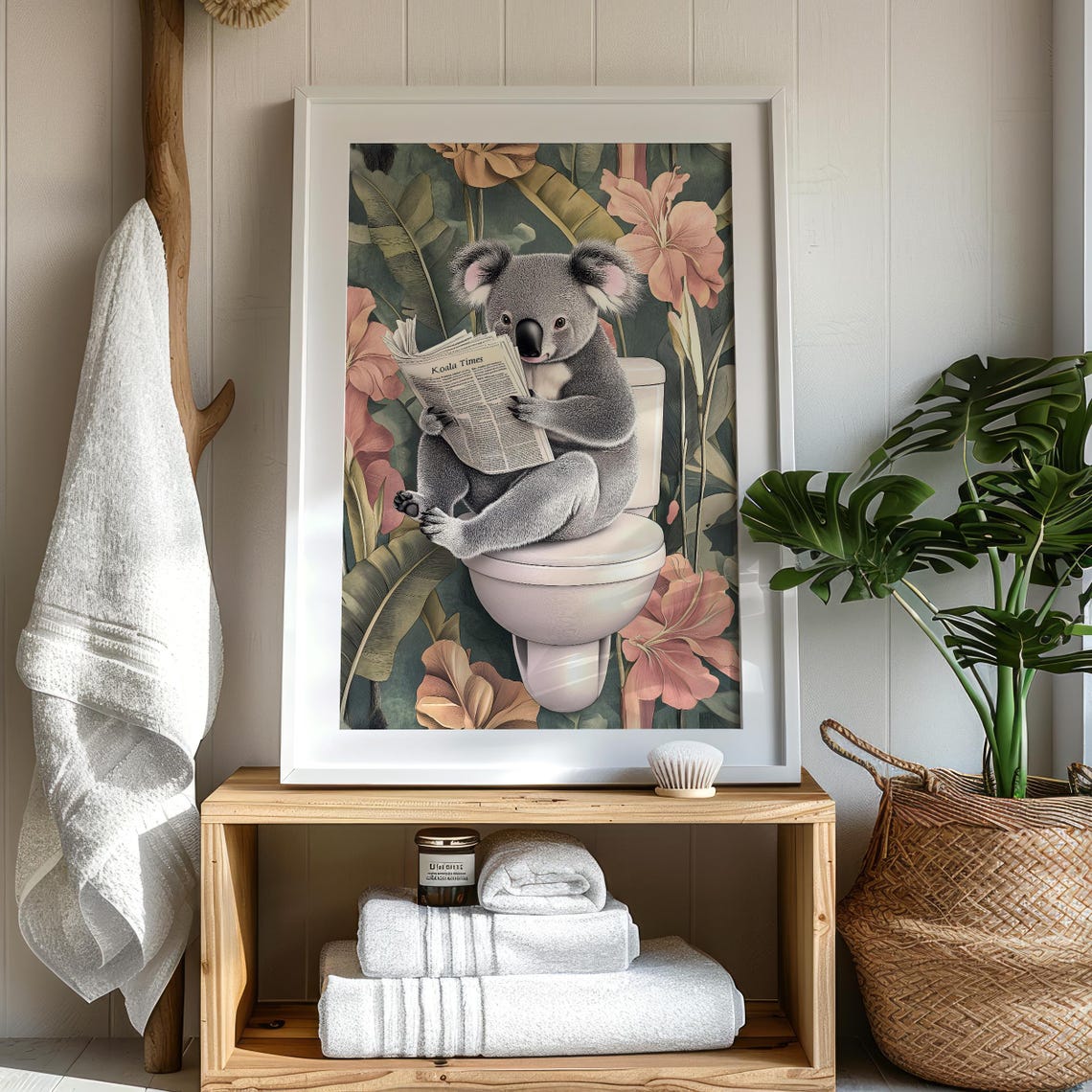 Koala Sitting on a Toilet Reading Koala Times Bathroom Poster - Image 7