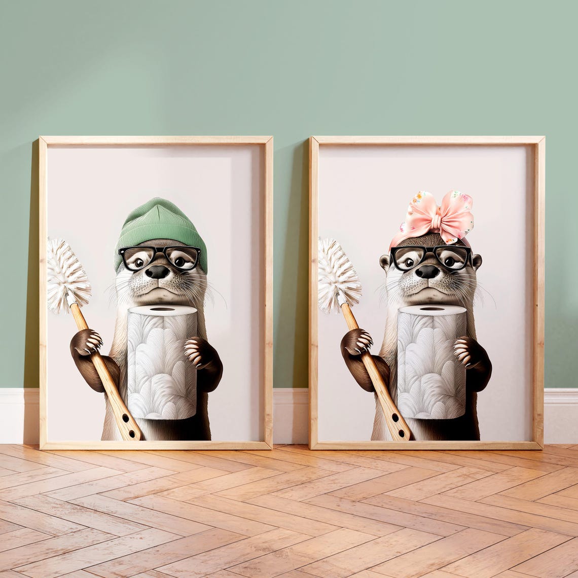 Otter With Toilet Brush and Toilet Paper Cute Bathroom Poster - Image 6