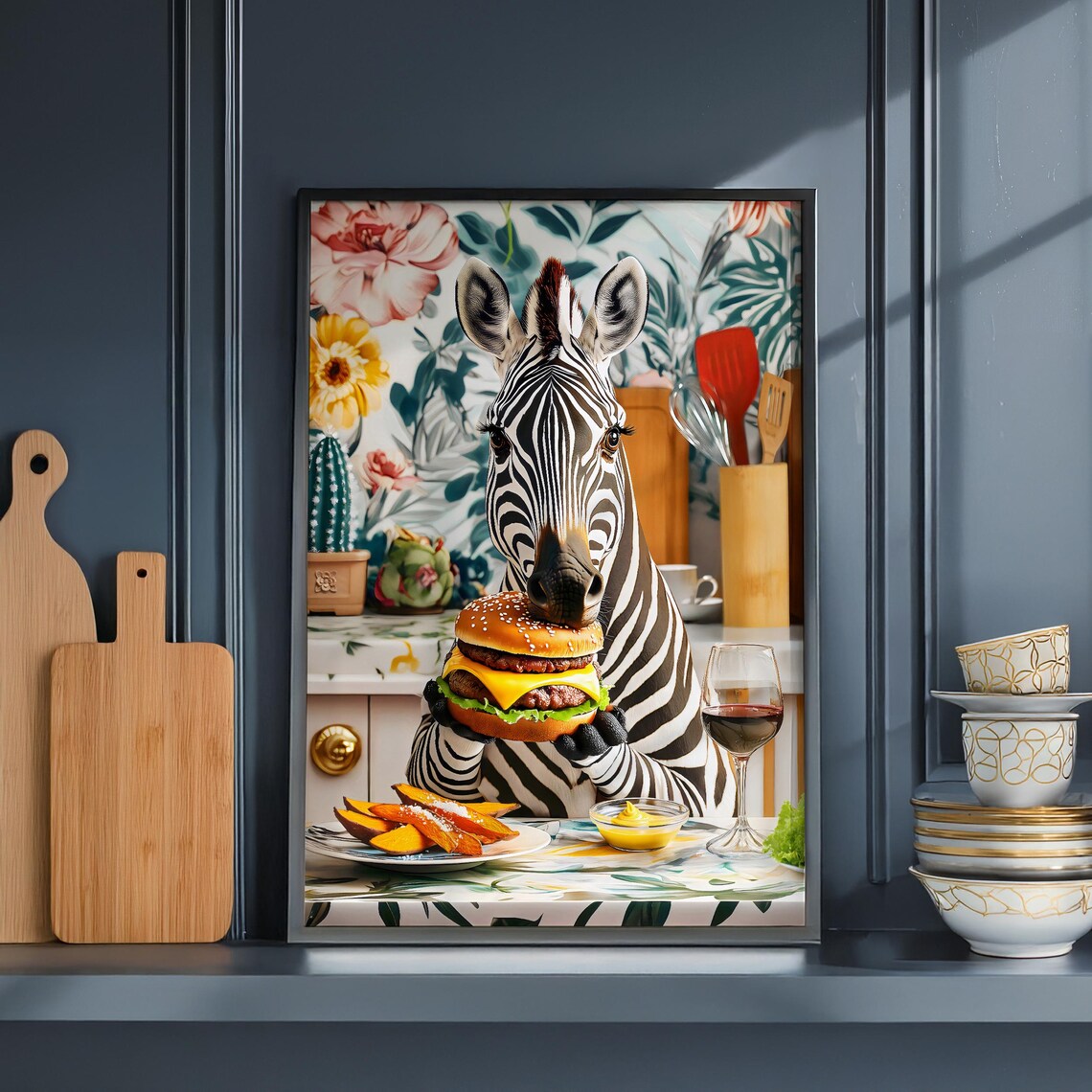 Zebra Eating A Burger, Humorous Kitchen Decor - Image 5