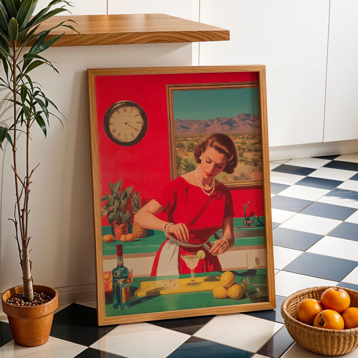 Retro 1950s Housewife Margarita Kitchen Vintage Cocktail Poster