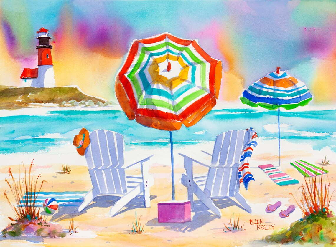 Beach Watercolor Florida Art Print, Key West Lighthouse