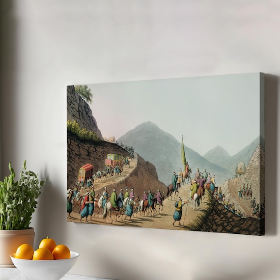 Vintage Caravan Mountain Pass Travelers Canvas Style Art Poster