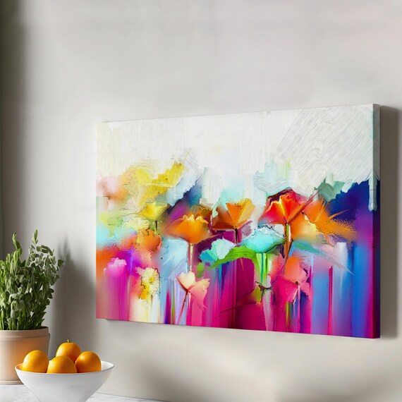 Colorful Dripping Flower Abstract Floral Canvas Poster Design Artwork