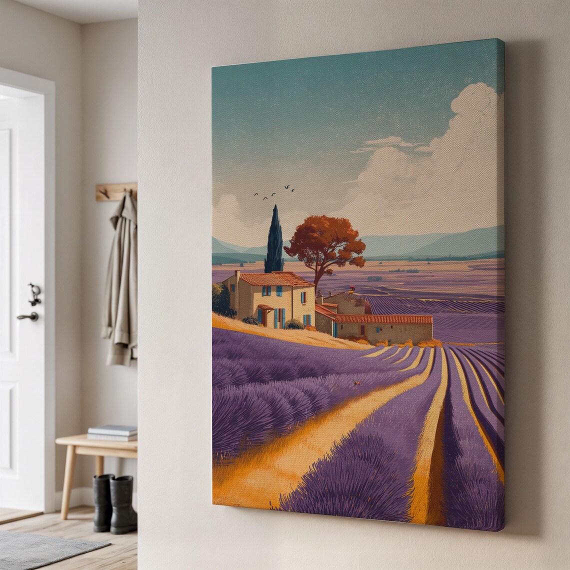 Lavender Field French Countryside Farmhouse Purple Rows Art Poster