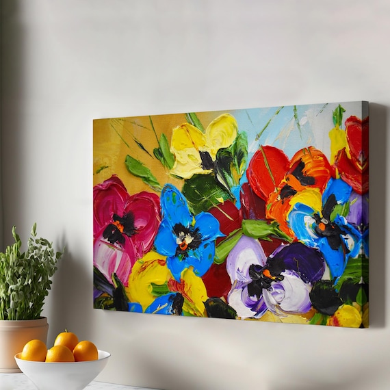 Colorful Pansies Palette Knife Flowers Bold Impasto Art Poster