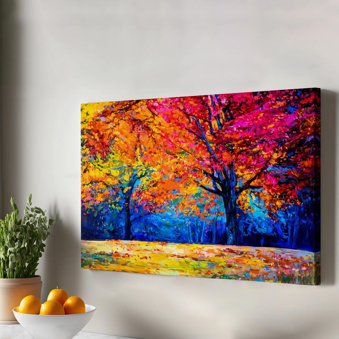 Autumn Trees Oil Painting Look Decorative Canvas Wall Art Nature Decor Print