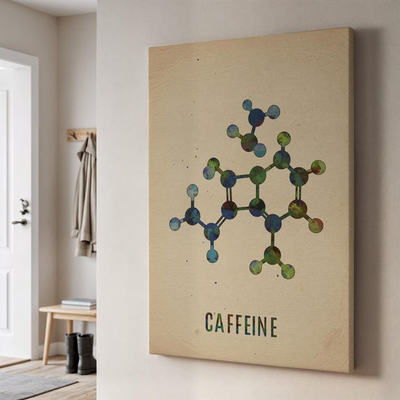 Caffeine Molecule Wall Art Scientific Molecular Structure On Beige Modern Chemistry Print For Coffee Lovers Kitchen Or Academic Decor