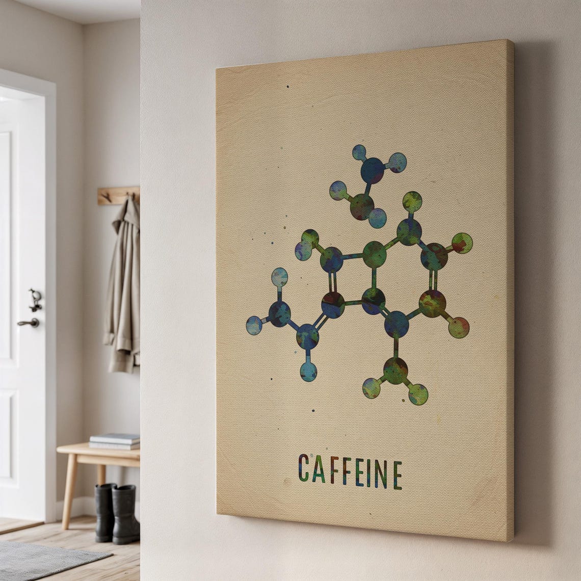 Caffeine Molecule Watercolor Scientific Coffee Chemistry Poster