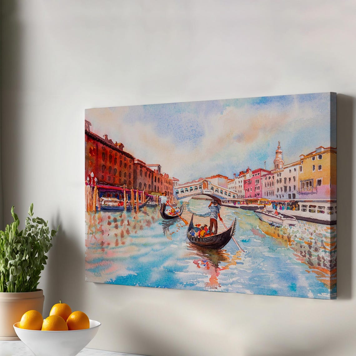 Venice Grand Canal Gondolas Rialto Bridge Watercolor Canvas Poster