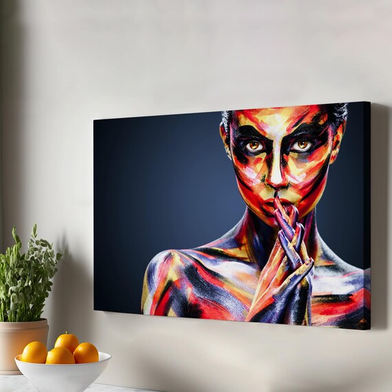 Colorful Body Paint Woman Face Portrait Abstract Modern Art Poster