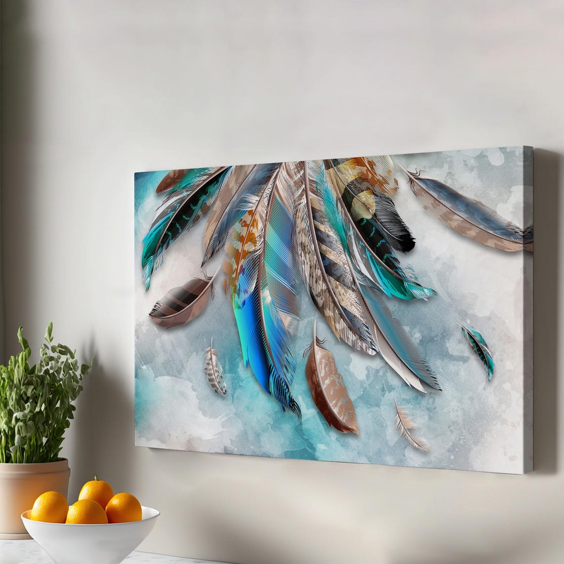Feather Decorative Canvas Wall Painting Large Art Abstract Print Framed