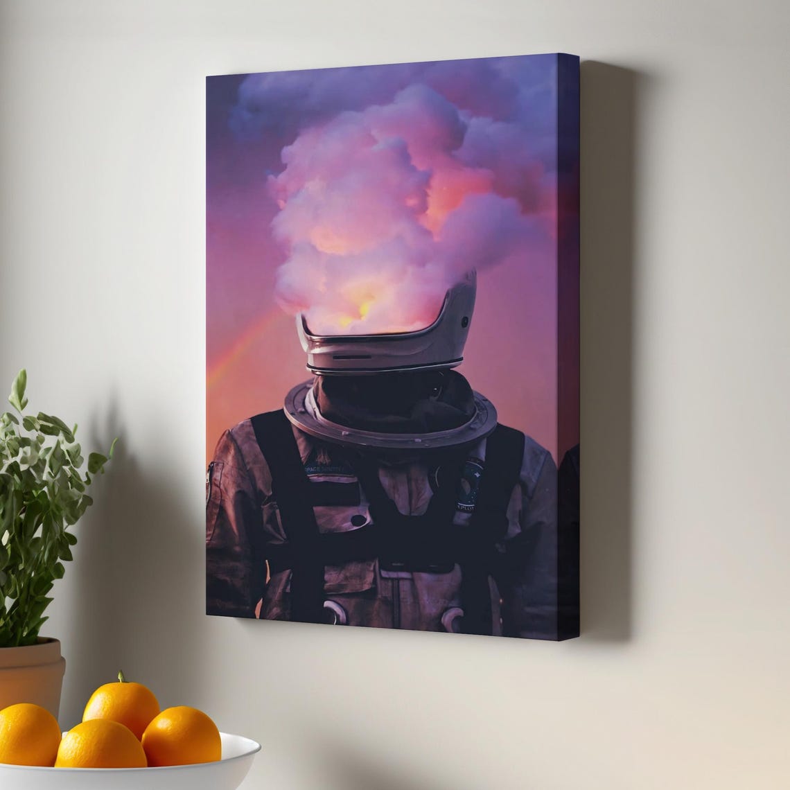 Astronaut Head in the Clouds Surreal Pop Art Space Canvas Poster