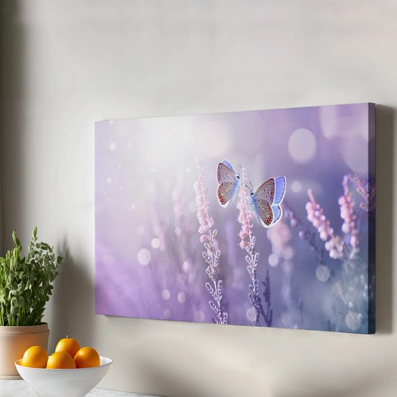 Elegant Butterflies On Lavender Flowers Decorative Canvas Wall Art Animal Decor Framed Large