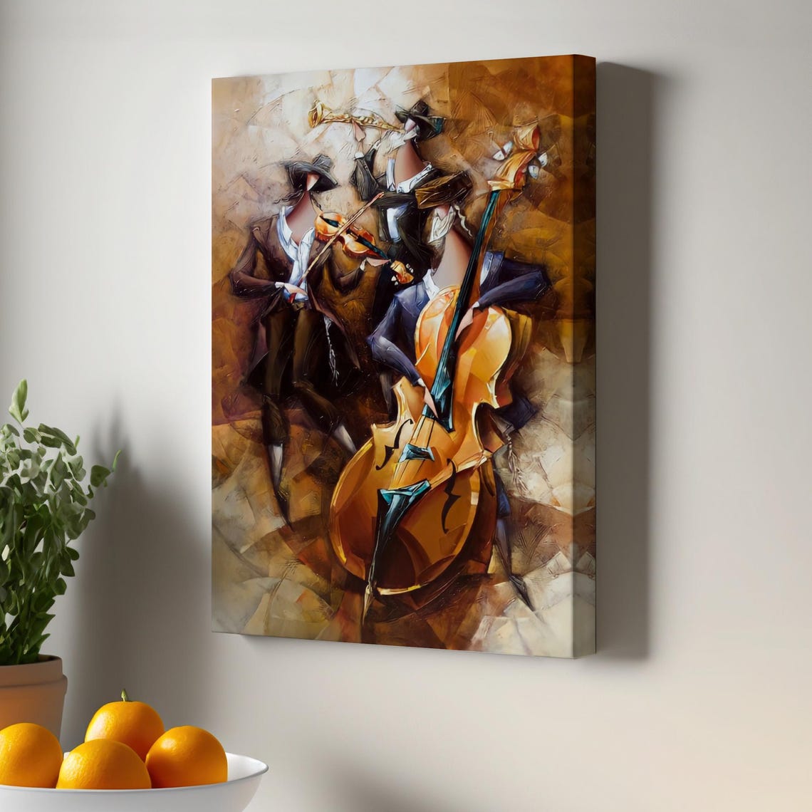 Abstract Jazz Trio Violin Cello Trumpet Warm Amber Cubist Poster